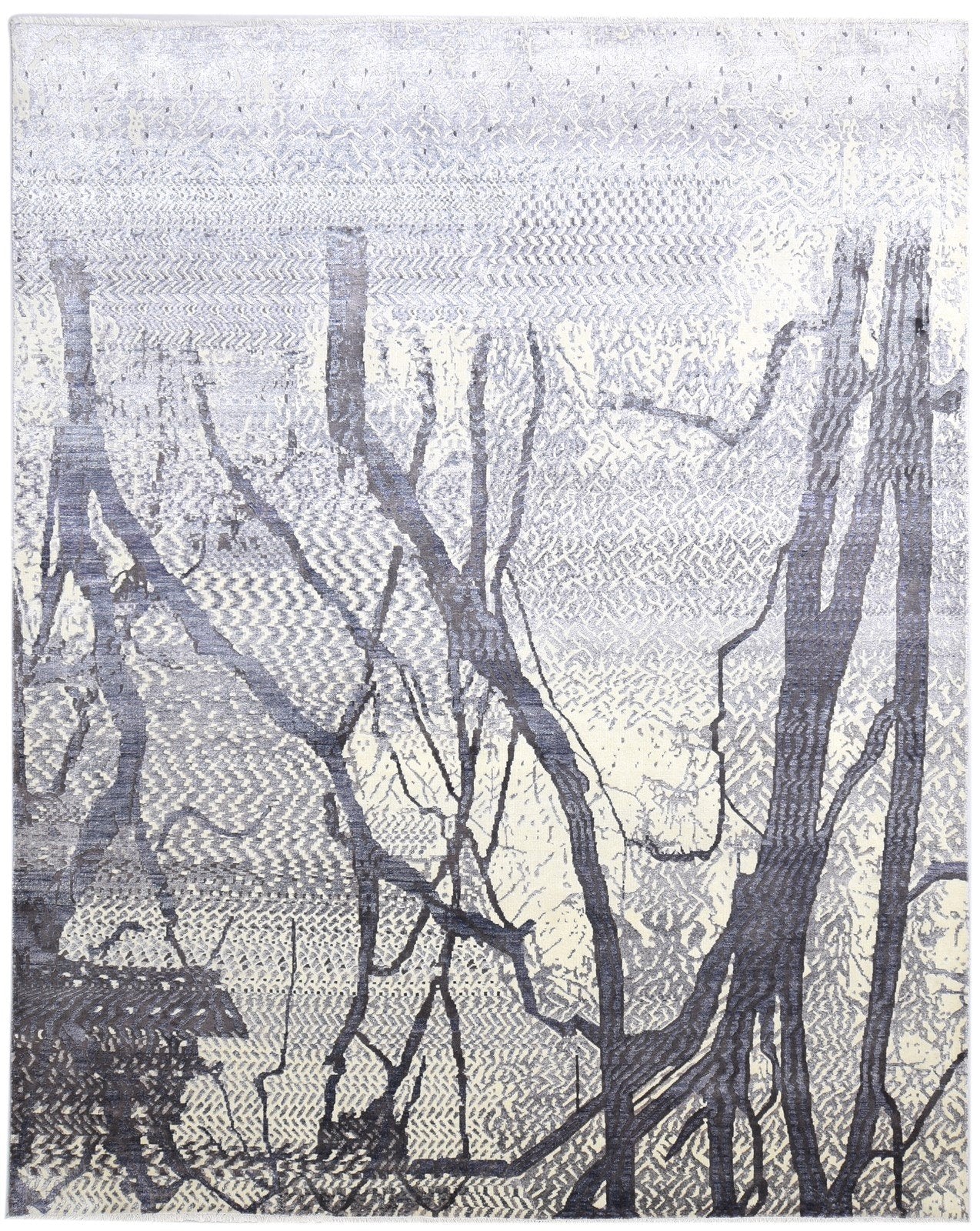 Hand Knotted Grey Wool / Silk Rug 8' X 10' Modern Indian Abstract Large Carpet   7864319934613