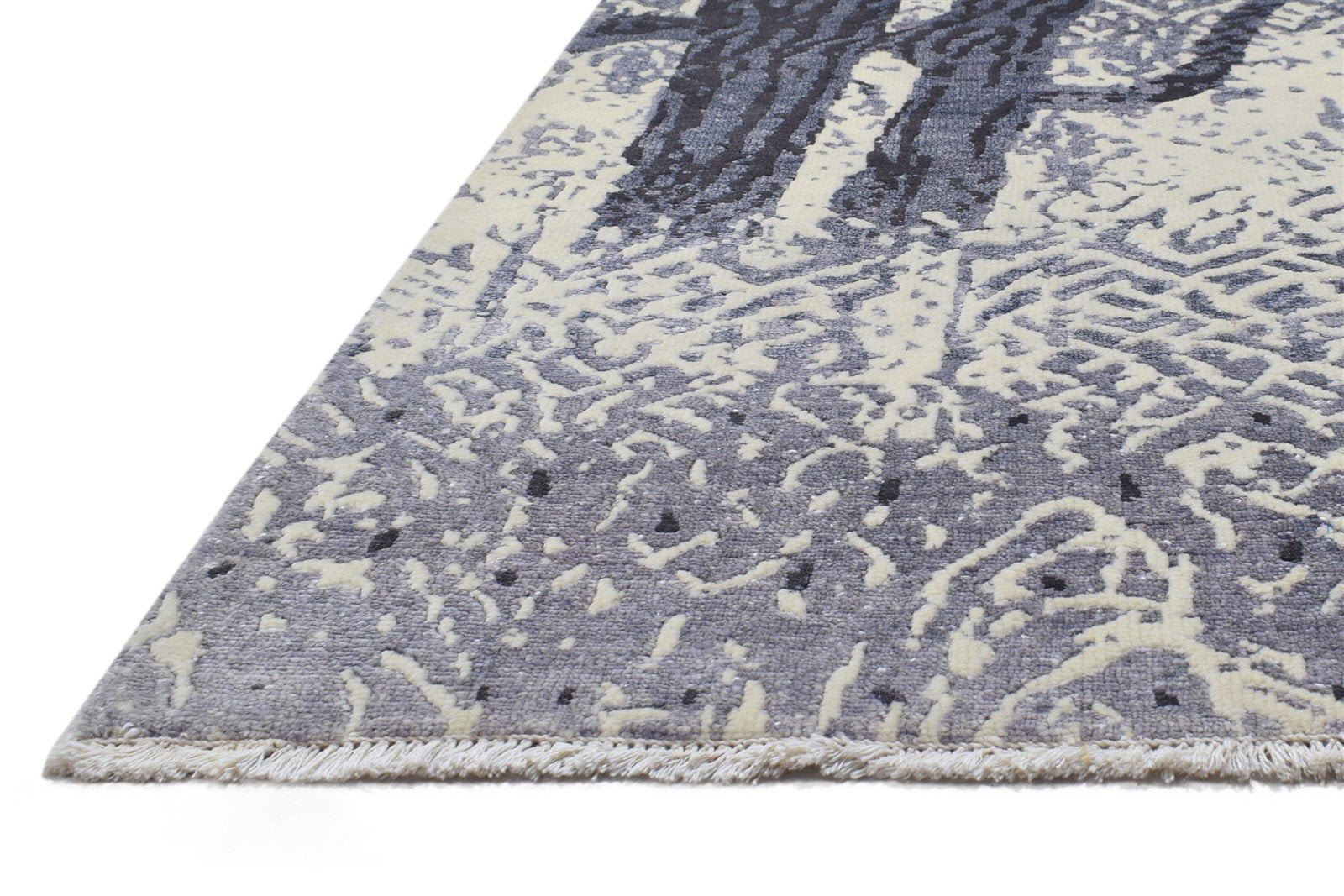 Hand Knotted Grey Wool / Silk Rug 8' X 10' Modern Indian Abstract Large Carpet   7864319934613