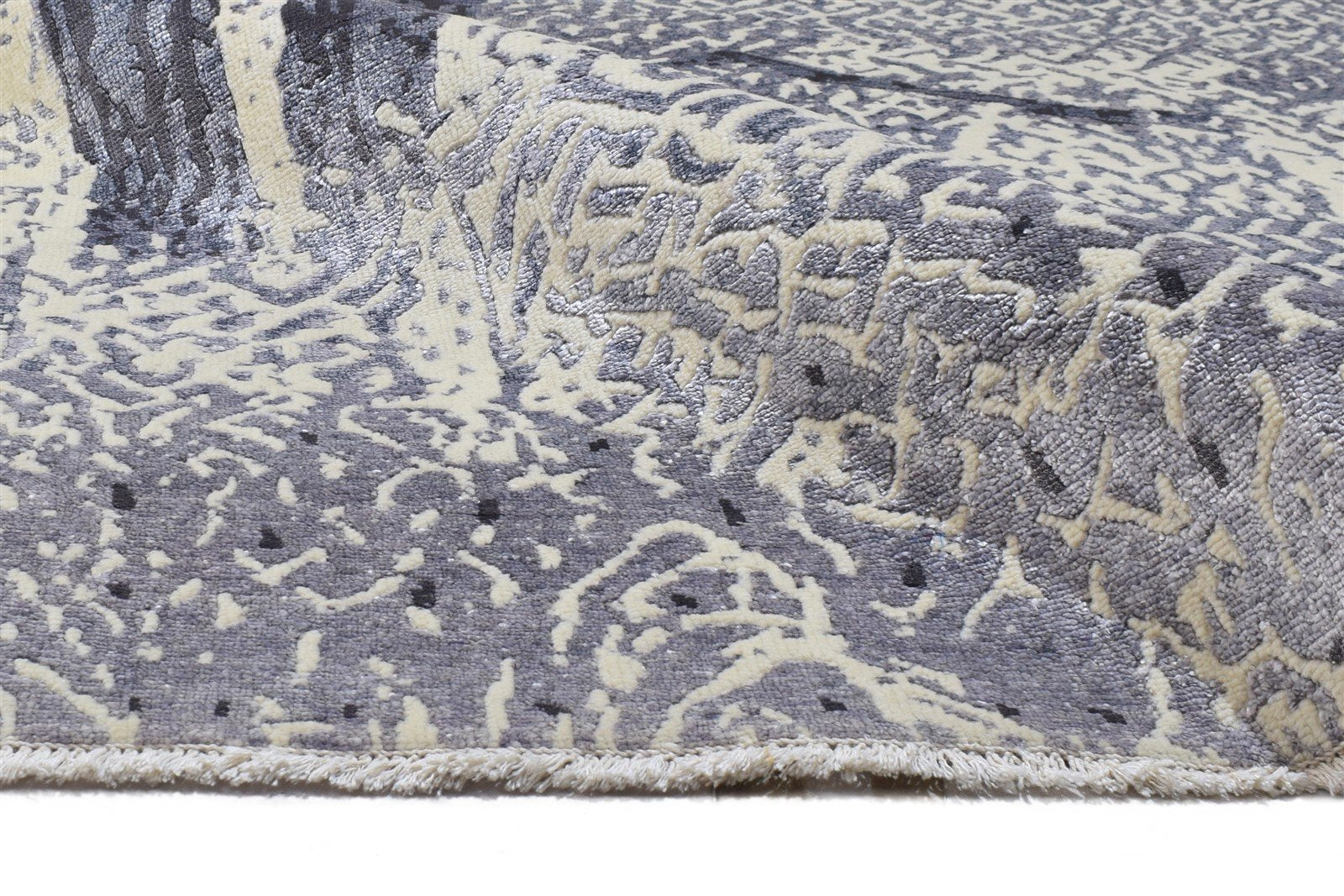 Hand Knotted Grey Wool / Silk Rug 8' X 10' Modern Indian Abstract Large Carpet   7864319934613