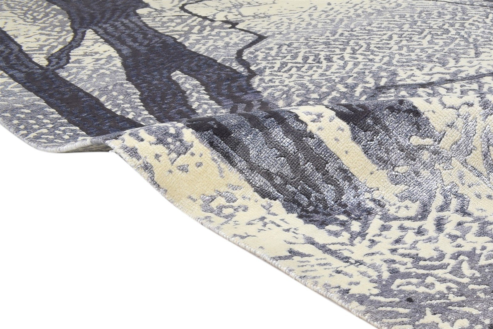 Hand Knotted Grey Wool / Silk Rug 8' X 10' Modern Indian Abstract Large Carpet   7864319934613
