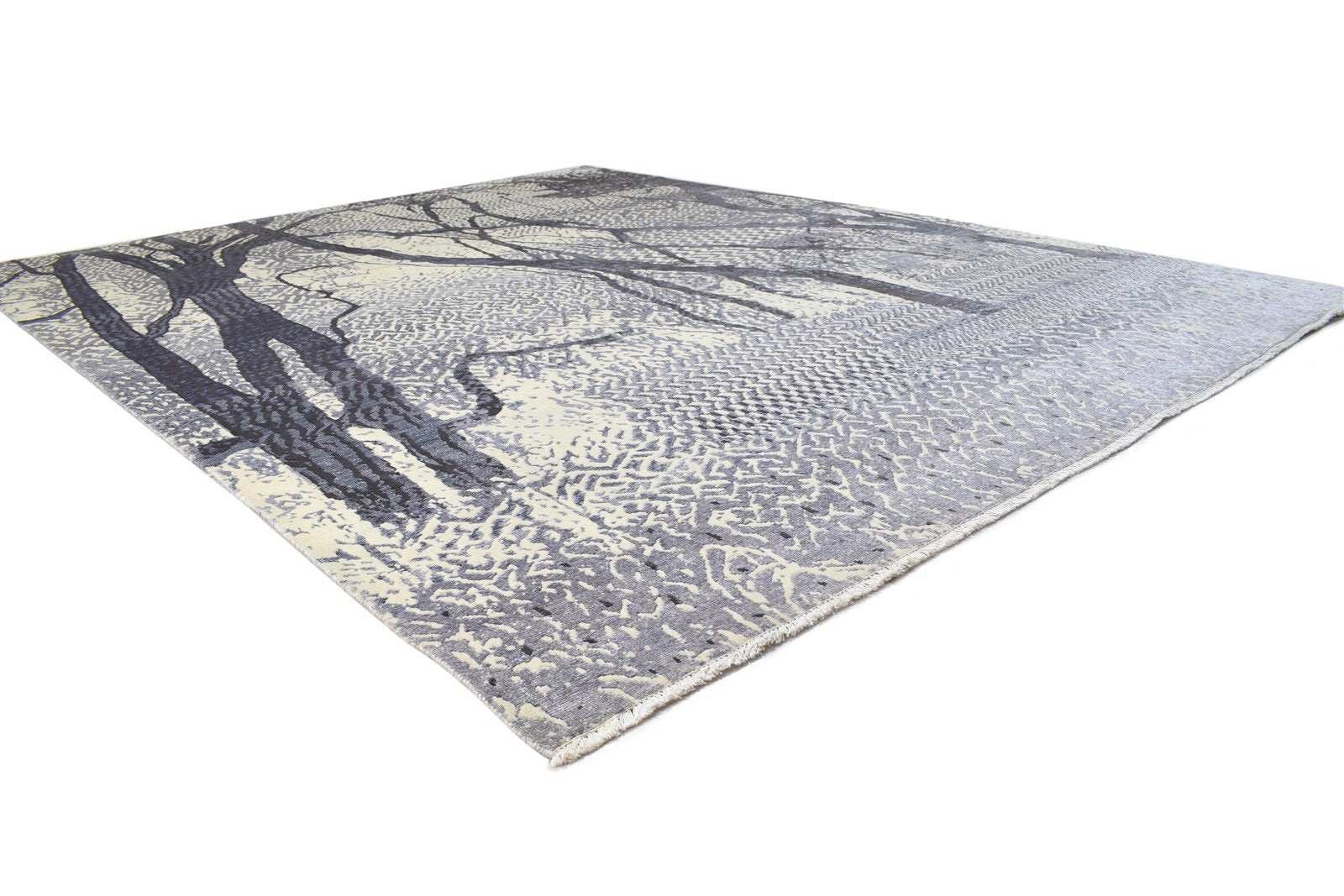 Hand Knotted Grey Wool / Silk Rug 8' X 10' Modern Indian Abstract Large Carpet   7864319934613
