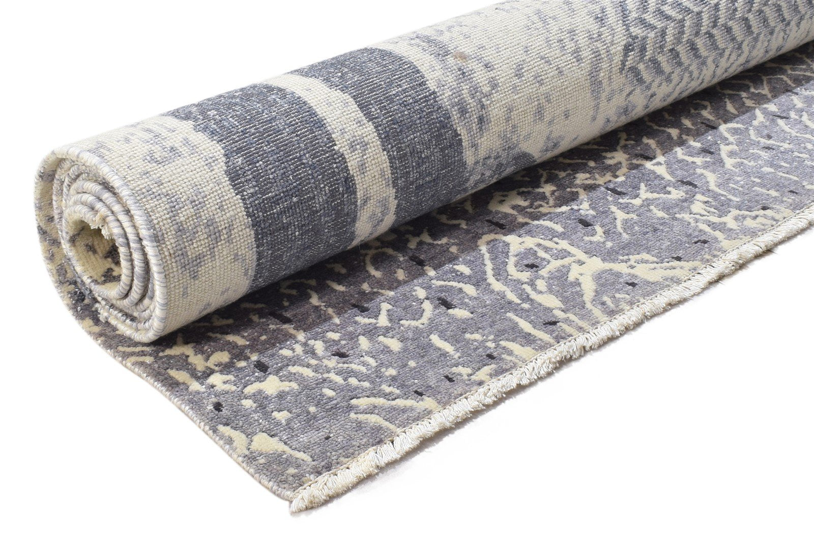 Hand Knotted Grey Wool / Silk Rug 8' X 10' Modern Indian Abstract Large Carpet   7864319934613