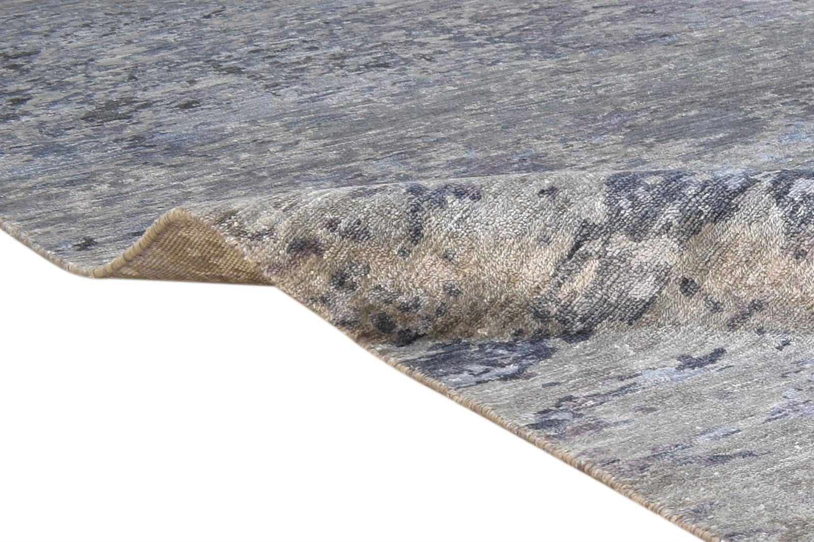 Hand Knotted Grey Wool / Silk Rug 8' X 10' Modern Indian Abstract Large Carpet   7864324849813