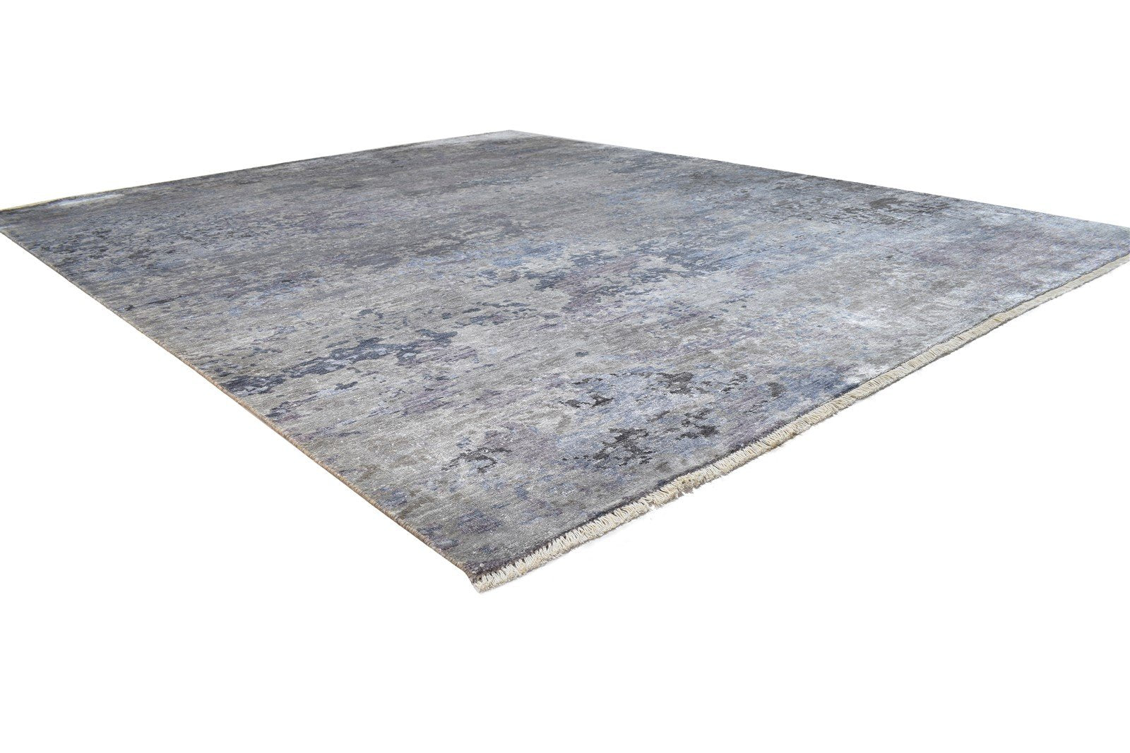 Hand Knotted Grey Wool / Silk Rug 8' X 10' Modern Indian Abstract Large Carpet   7864324849813