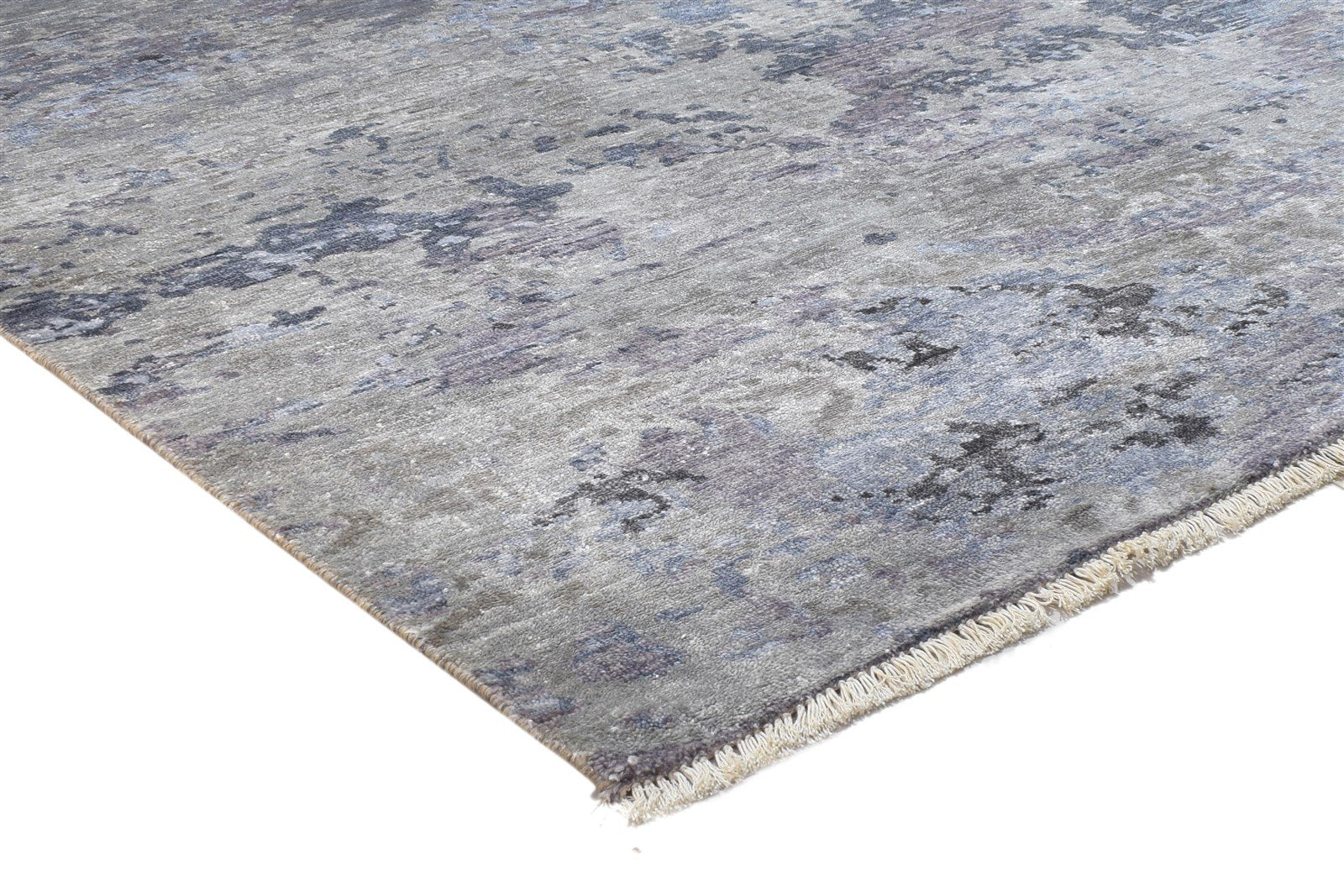 Hand Knotted Grey Wool / Silk Rug 8' X 10' Modern Indian Abstract Large Carpet   7864324849813