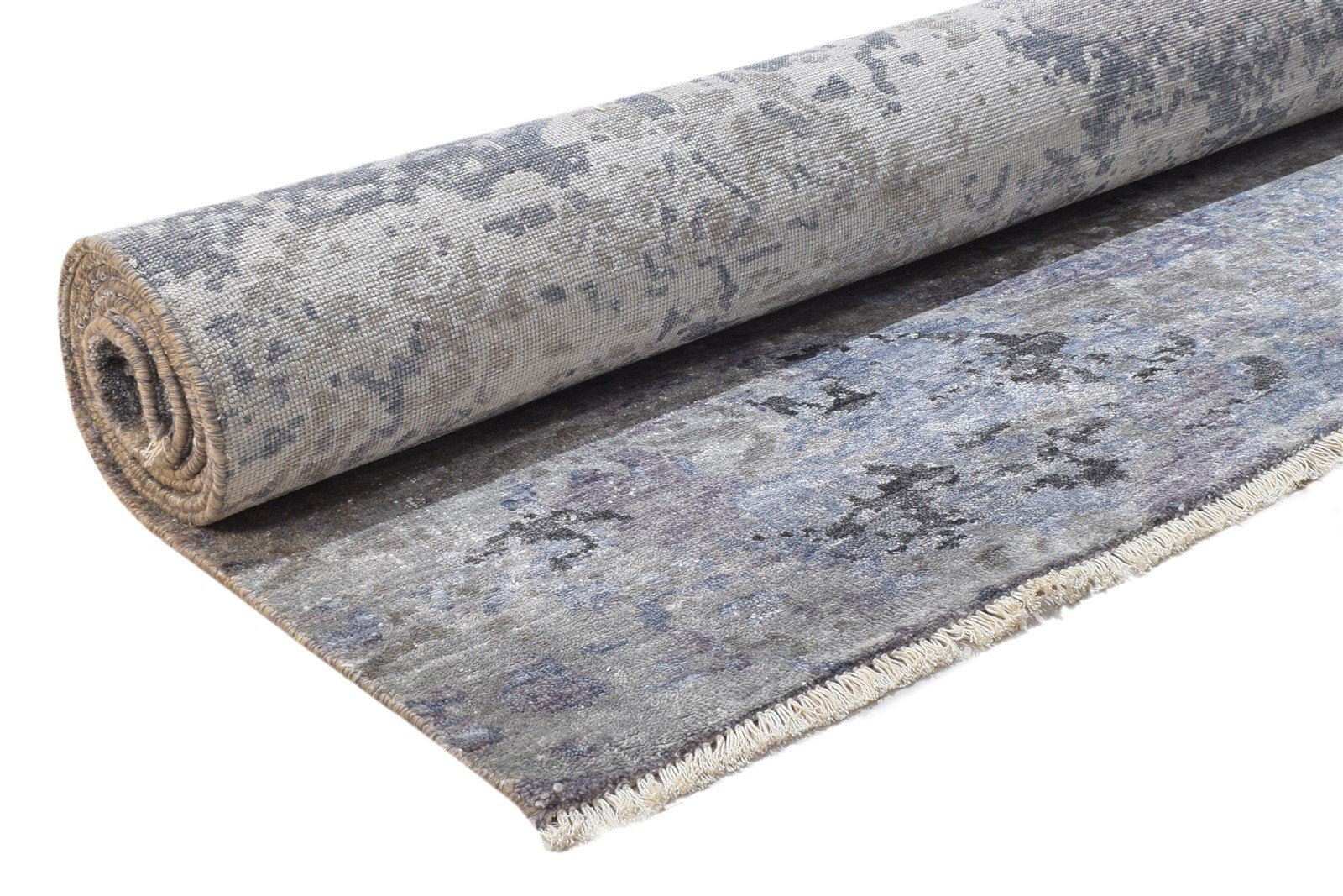 Hand Knotted Grey Wool / Silk Rug 8' X 10' Modern Indian Abstract Large Carpet   7864324849813