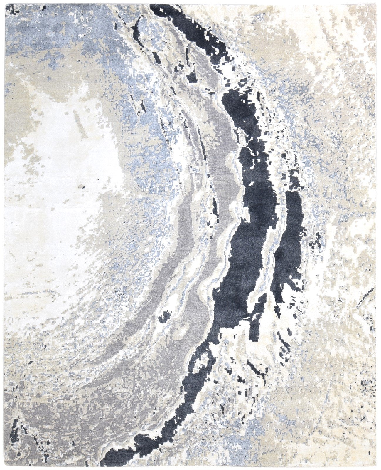 Hand Knotted Grey Wool / Silk Rug 8X10 Modern American Abstract Large Carpet   7865106235541