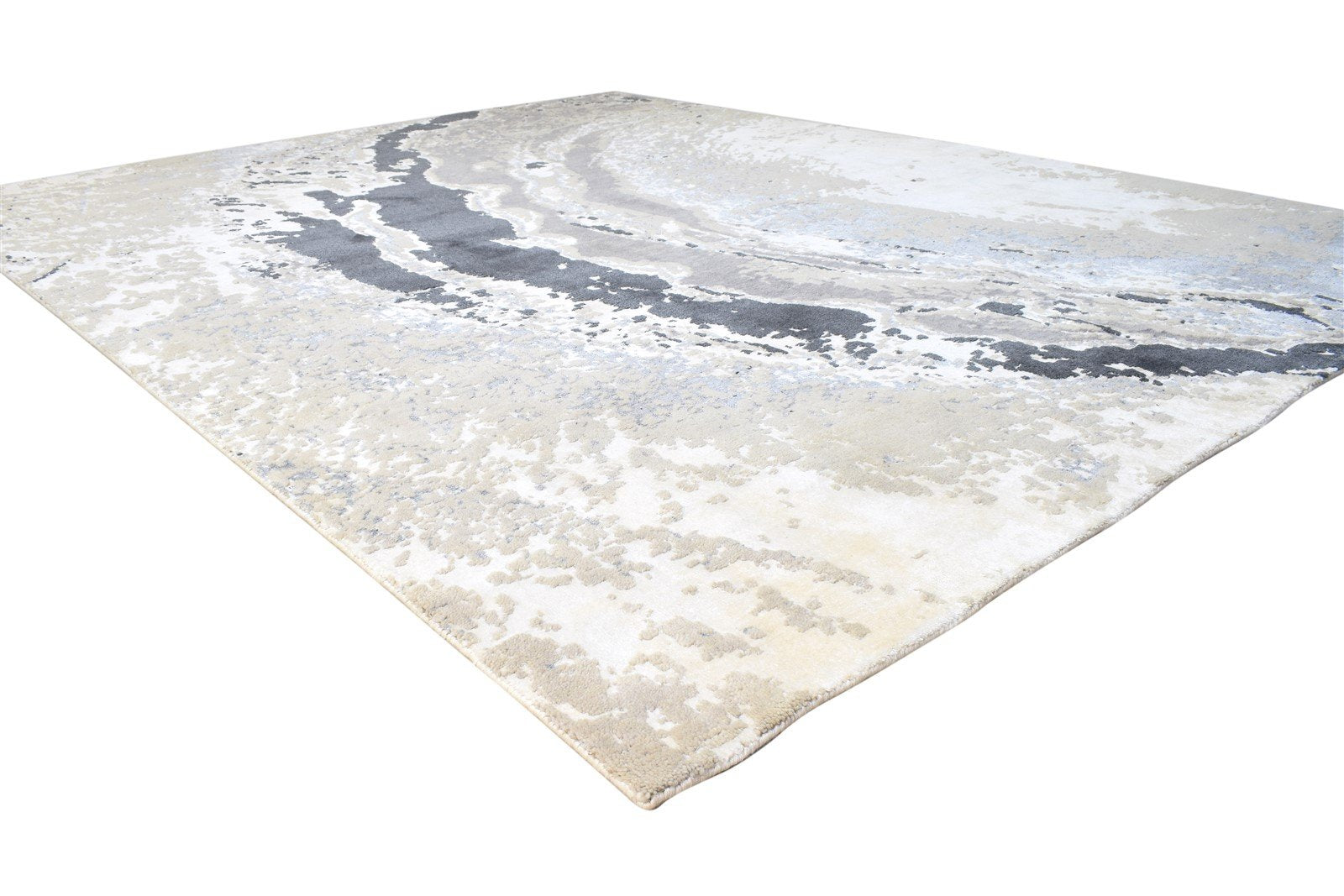 Hand Knotted Grey Wool / Silk Rug 8X10 Modern American Abstract Large Carpet   7865106235541