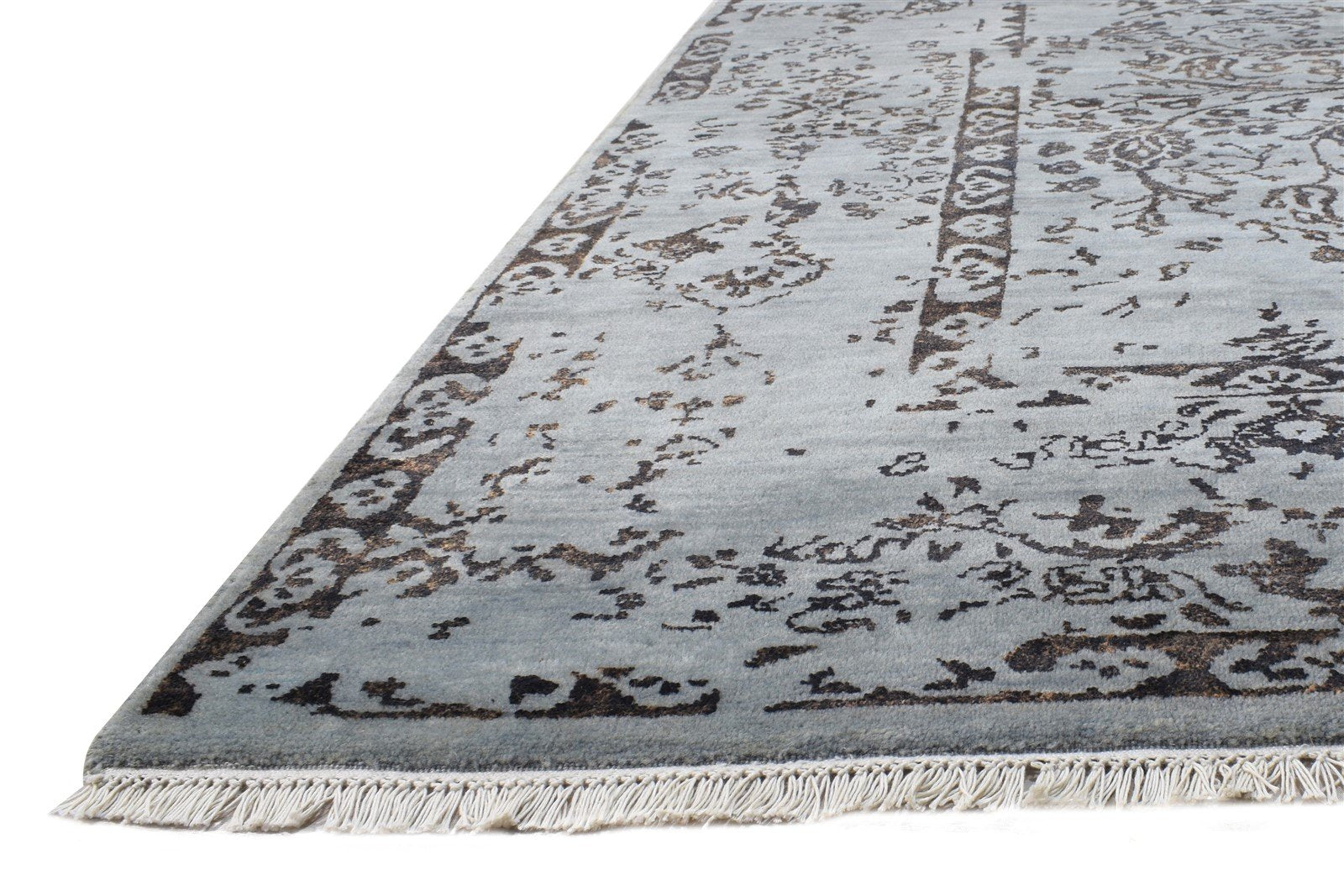 Hand Knotted Grey Wool / Silk Rug 8X10 Modern Oriental Abstract Large Carpet   7864601018517
