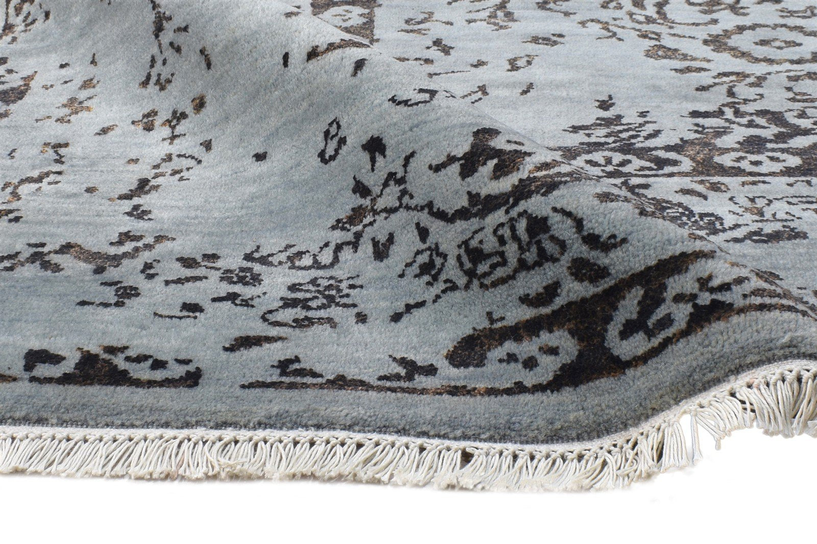 Hand Knotted Grey Wool / Silk Rug 8X10 Modern Oriental Abstract Large Carpet   7864601018517