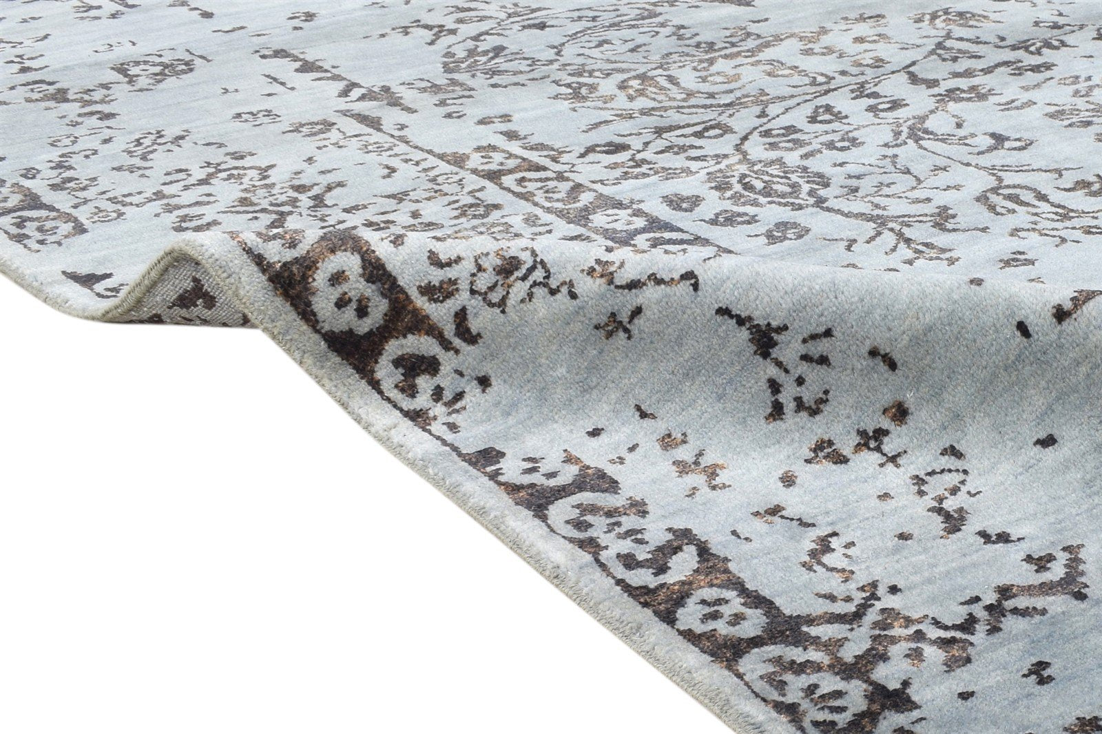 Hand Knotted Grey Wool / Silk Rug 8X10 Modern Oriental Abstract Large Carpet   7864601018517