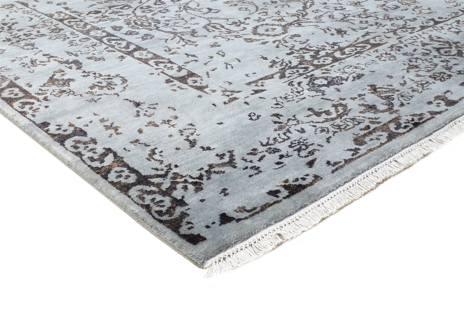 Hand Knotted Grey Wool / Silk Rug 8X10 Modern Oriental Abstract Large Carpet   7864601018517