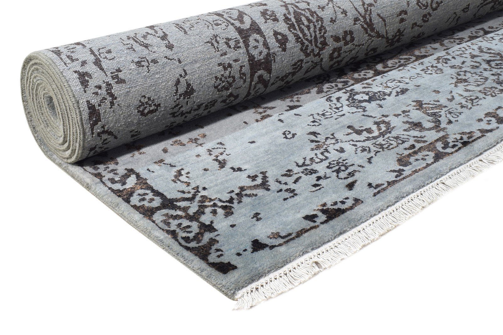 Hand Knotted Grey Wool / Silk Rug 8X10 Modern Oriental Abstract Large Carpet   7864601018517