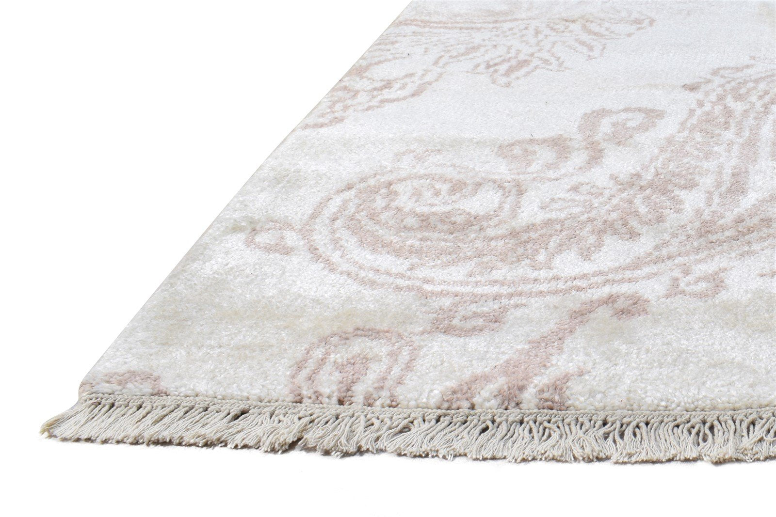 Hand Knotted Ivory Rayon From Bamboo Rug 6X9 Modern French Abstract Room Size   7864998920341