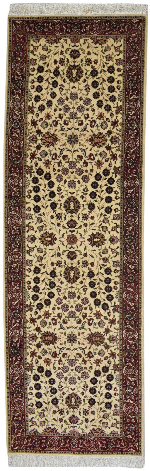 Hand Knotted Ivory Wool Rug 3' X 8' Persian Sarouk-Indian Oriental Small Runner   7864089411733