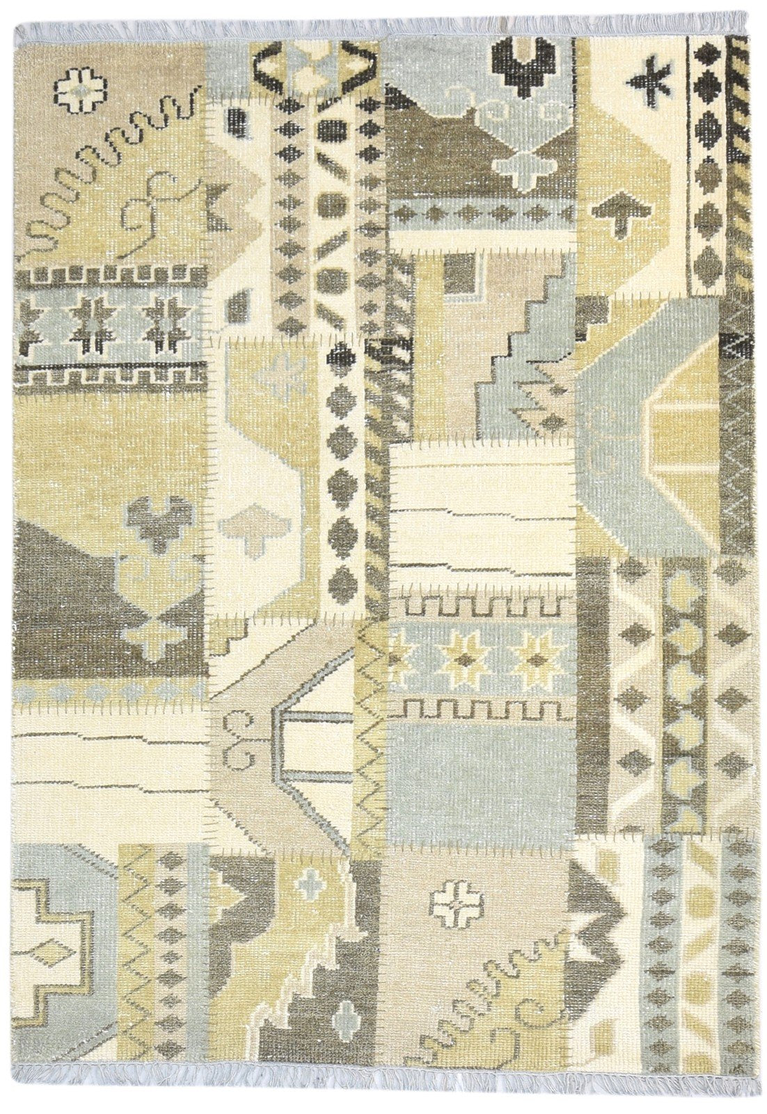 Hand Knotted Ivory Wool Rug 5' X 6' Persian Mughal Oriental Room Size Carpet   7864995348629