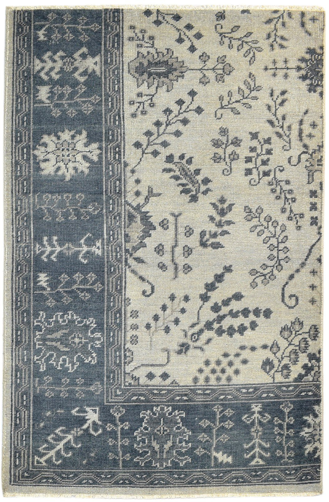 Hand Knotted Ivory Wool Rug 5X6 Persian Sarouk-Indian Oriental Room Size Carpet   7860681277589