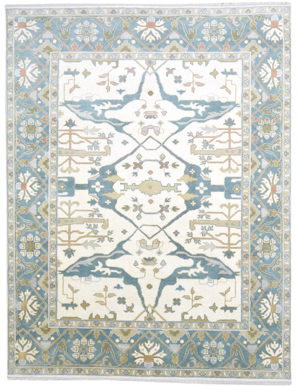 Hand Knotted Ivory Wool Rug 8' X 10' Persian Oushak Oriental Large Carpet   7864324587669