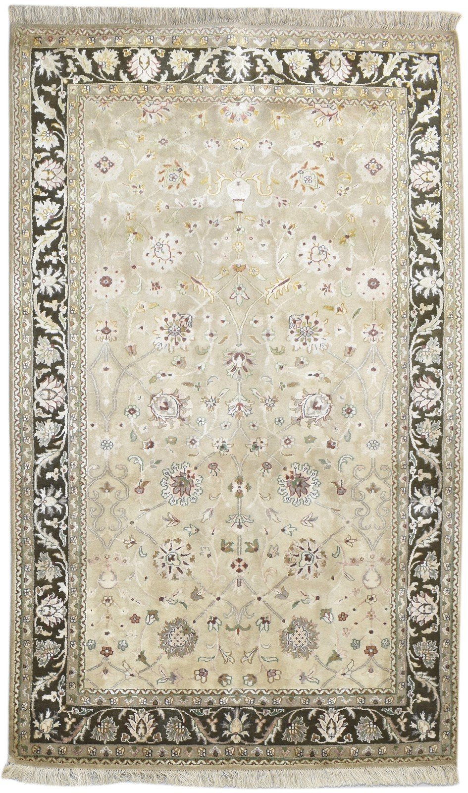 Hand Knotted Ivory Wool / Silk Rug 4X7 Persian Kashan Oriental Room Size Carpet   7860693041301
