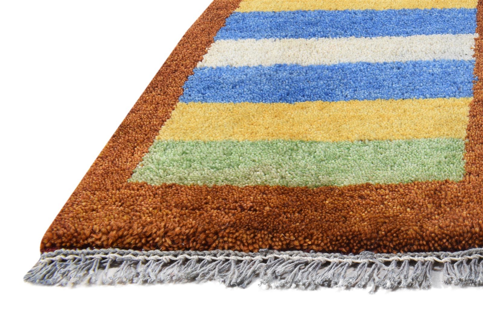 Hand Knotted Multi Color Wool Rug 1X2 Southwestern Gabbeh Striped Small Carpet   7865058918549