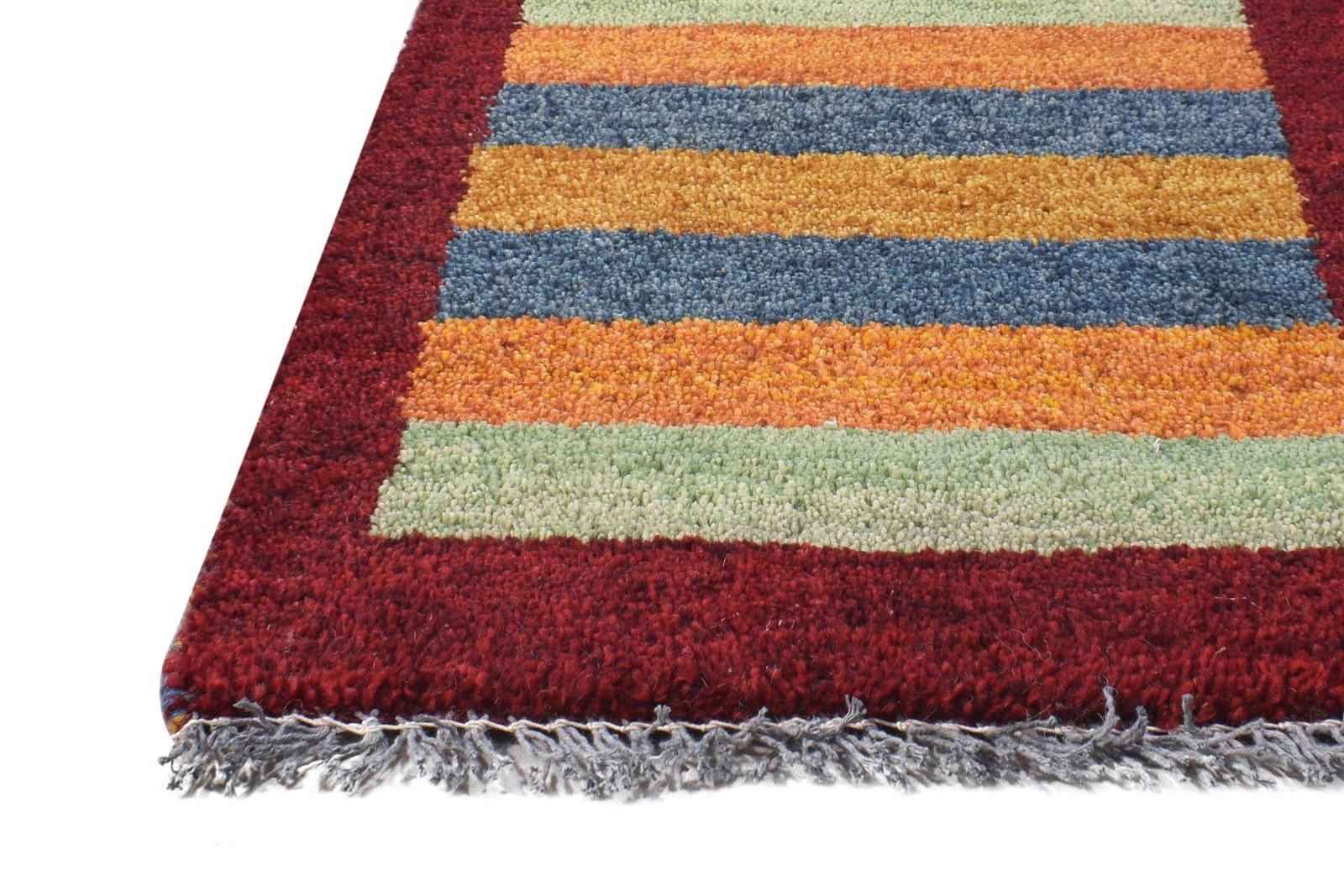 Hand Knotted Multi Color Wool Rug 1X2 Southwestern Gabbeh Striped Small Carpet   7865058623637