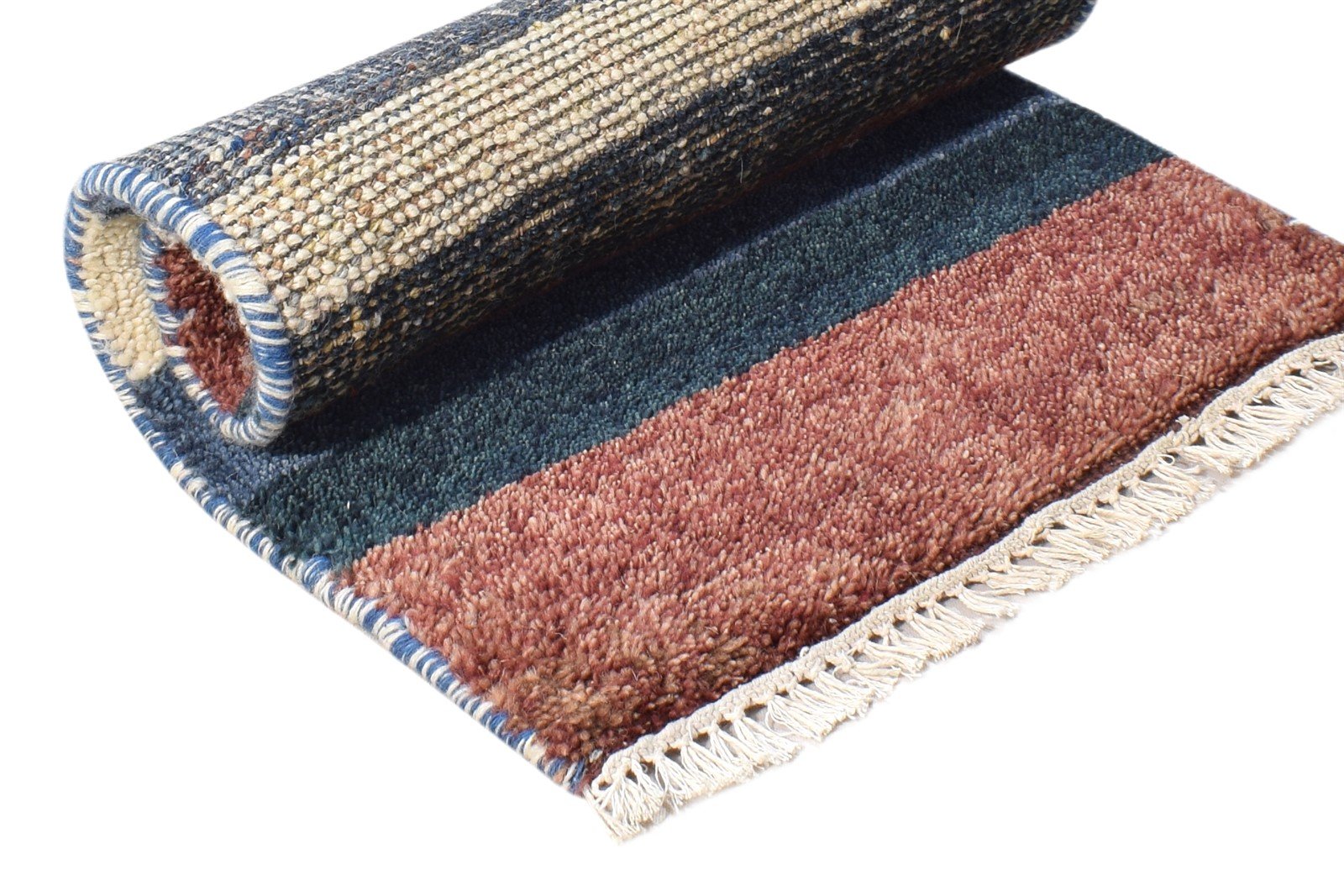 Hand Knotted Multi Color Wool Rug 1X2 Southwestern Gabbeh Striped Small Carpet   7865085231253