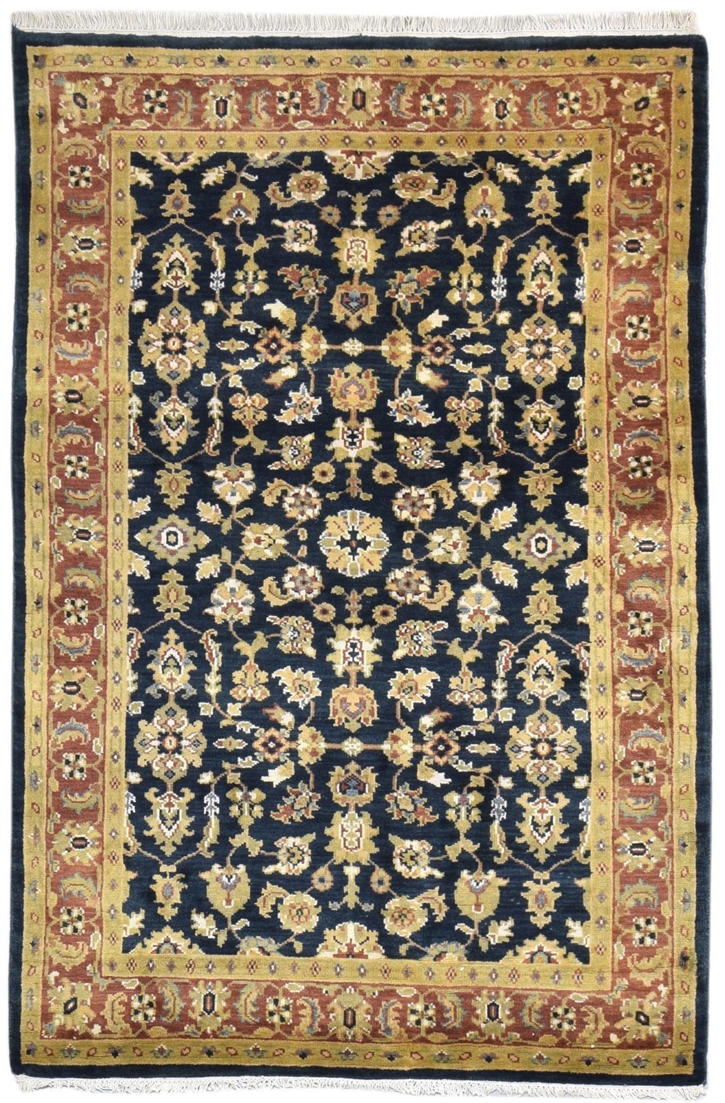 Hand Knotted Navy Blue Wool Rug 4' X 6' Persien Kashan Oriental Room Size Carpet   7865108332693
