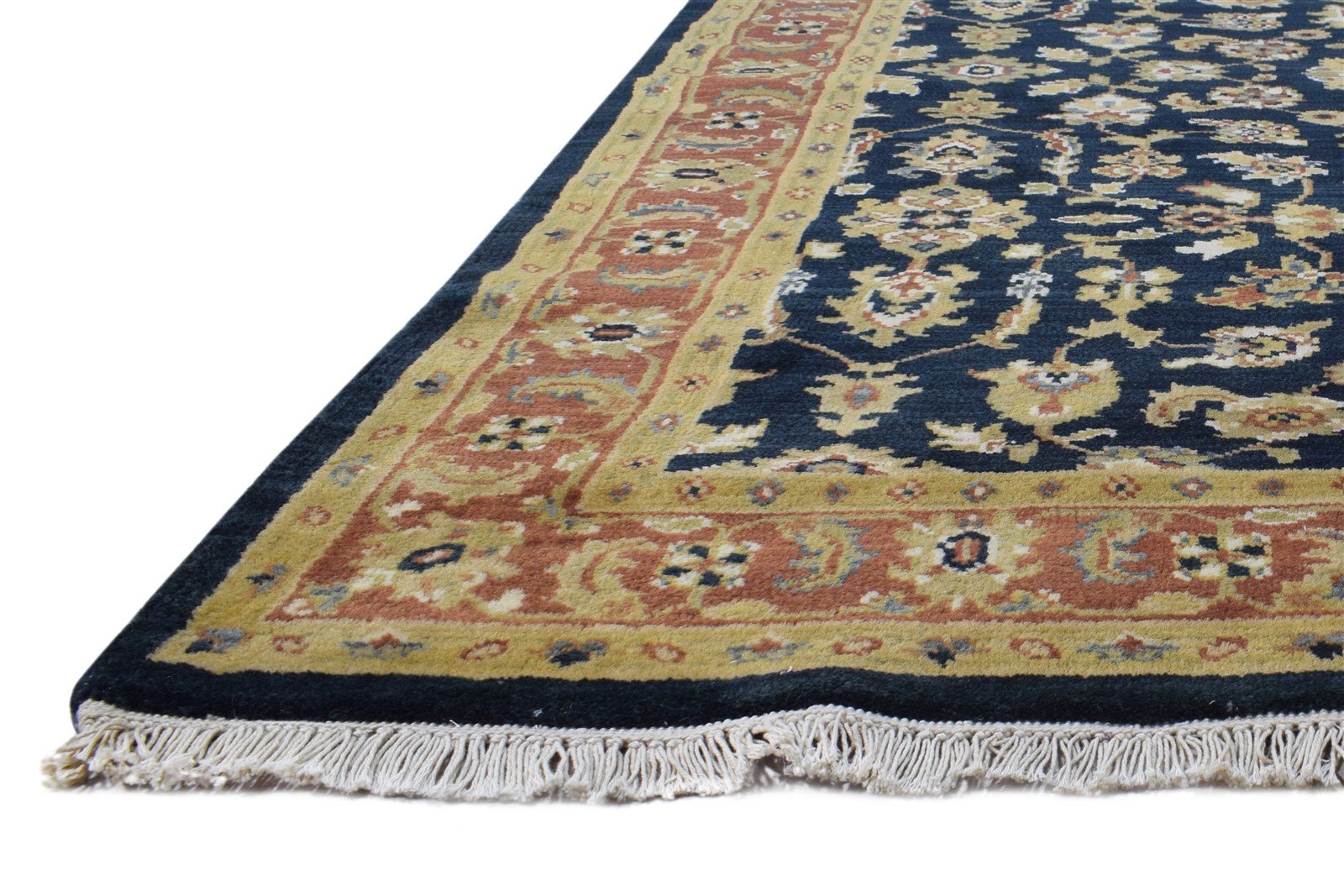 Hand Knotted Navy Blue Wool Rug 4' X 6' Persien Kashan Oriental Room Size Carpet   7865108332693