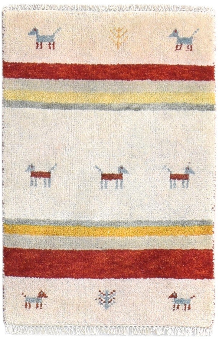Hand Knotted Off-White Wool Rug 2X3 Southwestern American Tribal Small Carpet   7865052332181