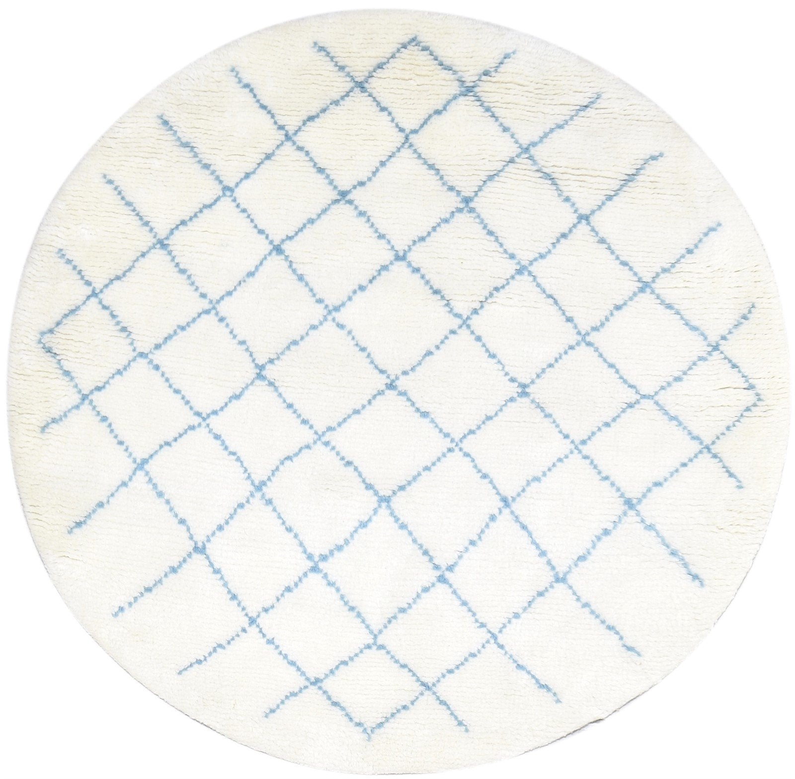Hand Knotted Off-White Wool Rug 5' X 5' Shag Moroccan Diamond Room Size Round   7864885706901
