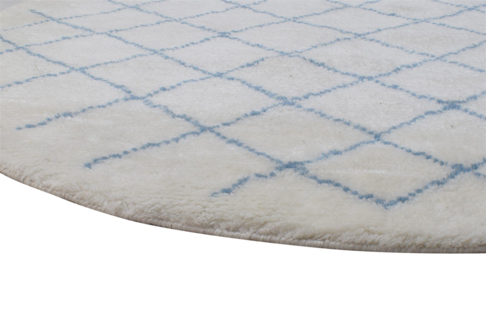 Hand Knotted Off-White Wool Rug 5' X 5' Shag Moroccan Diamond Room Size Round   7864885706901