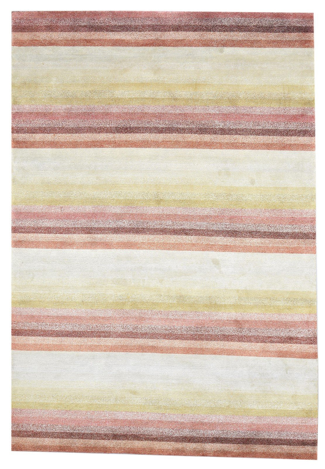 Hand Knotted Pink Wool / Linen Rug 7X10 Modern Scandinavian Striped Large Carpet   7864362565781
