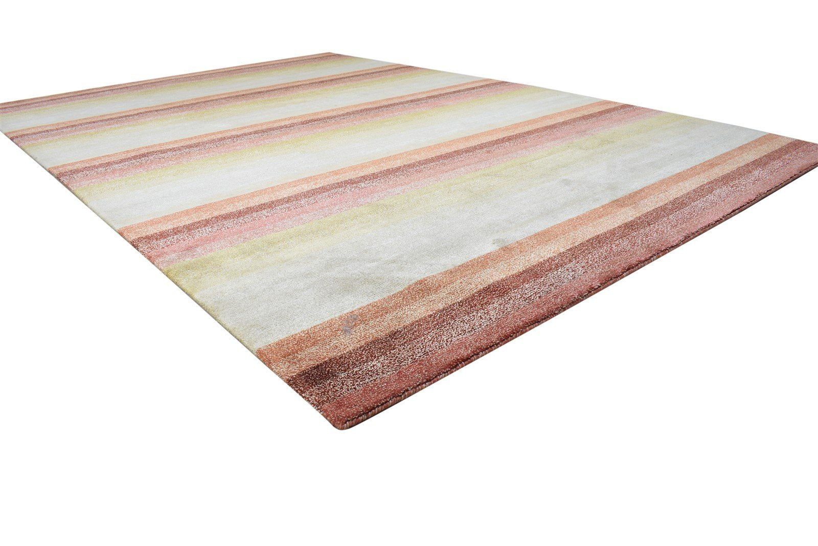 Hand Knotted Pink Wool / Linen Rug 7X10 Modern Scandinavian Striped Large Carpet   7864362565781