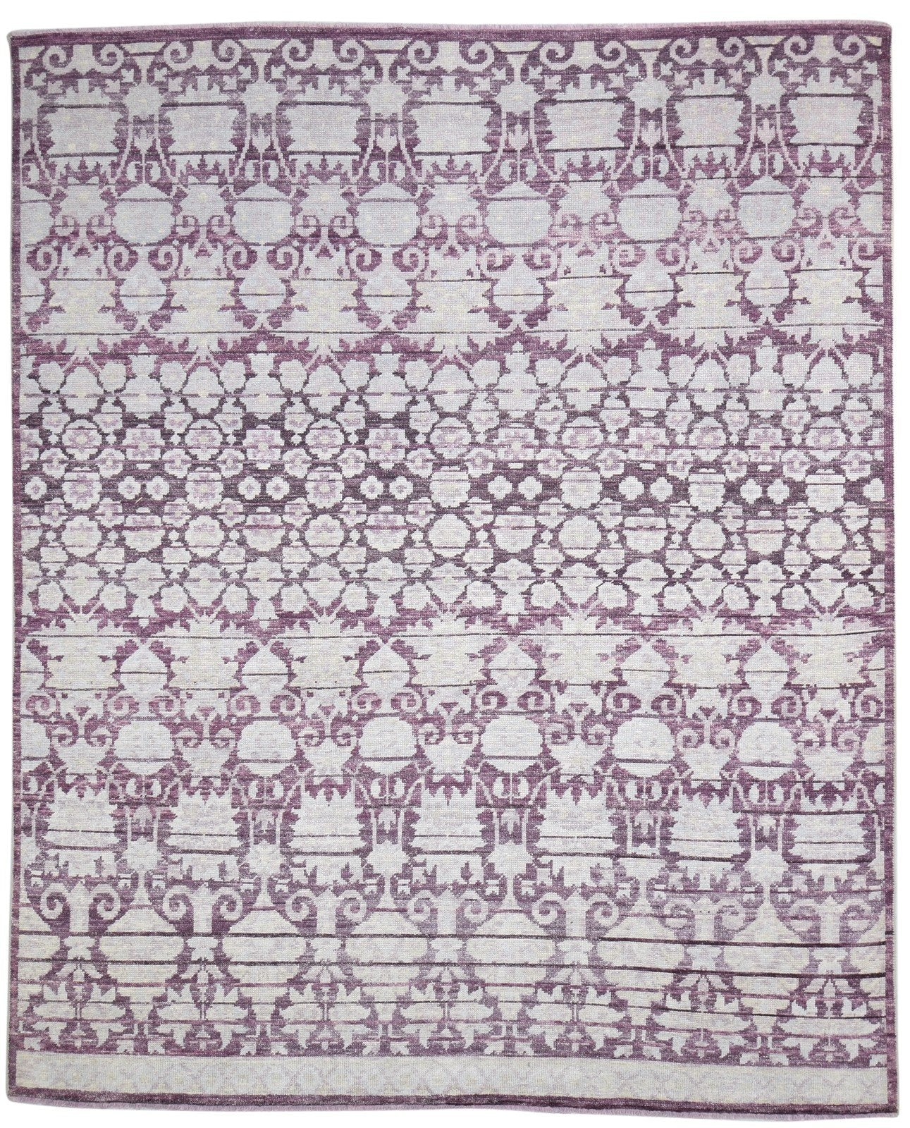 Hand Knotted Purple Wool Rug 8' X 10' Modern Moroccan Floral Large Carpet   7864167366805