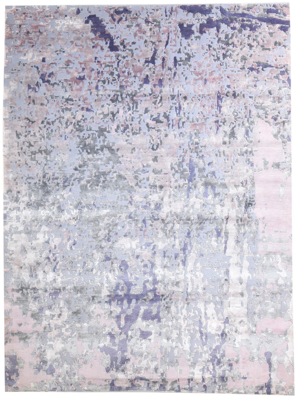 Hand Knotted Purple Wool / Silk Rug 9X12 Modern Indian Abstract Large Carpet   7864575525013