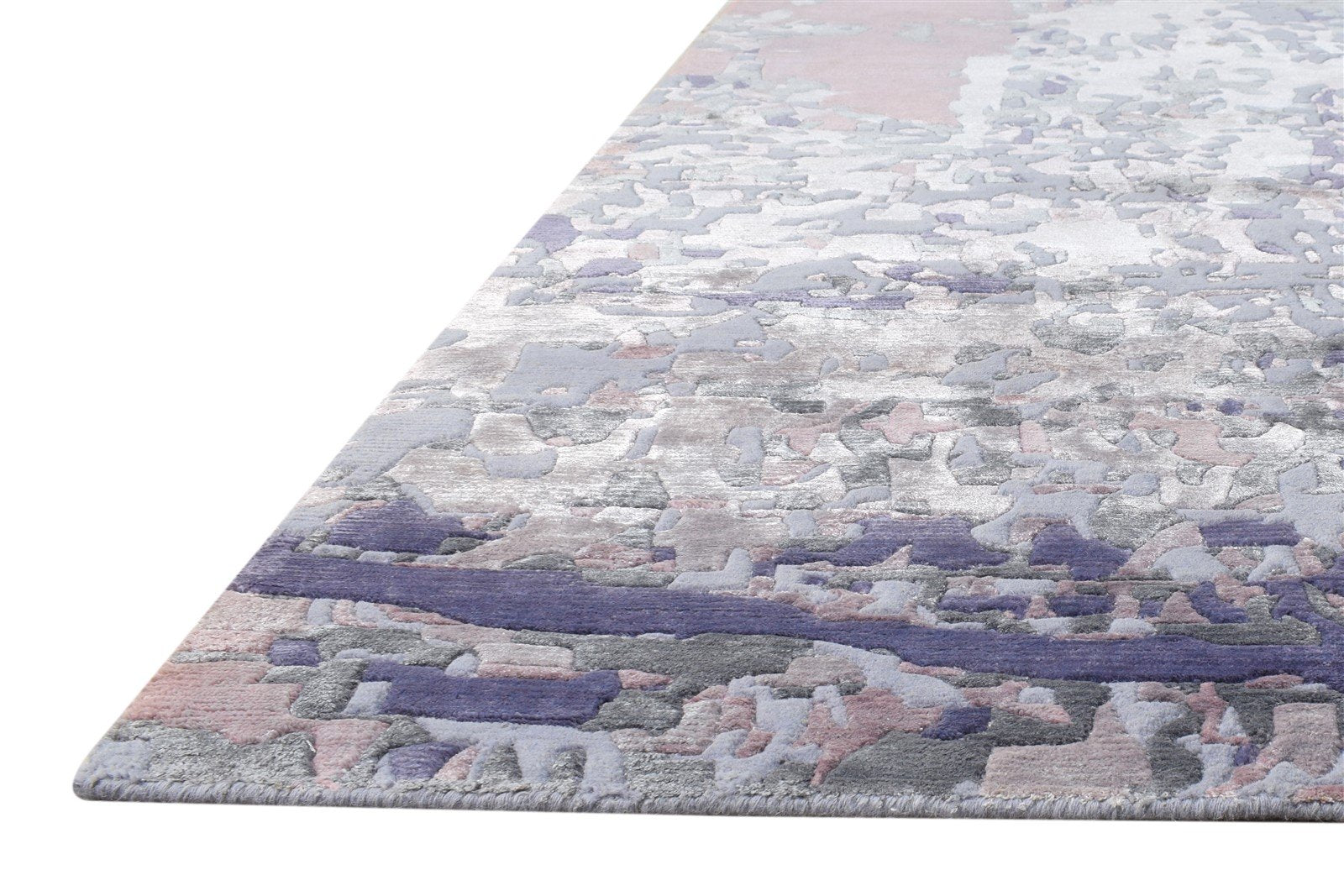 Hand Knotted Purple Wool / Silk Rug 9X12 Modern Indian Abstract Large Carpet   7864575525013