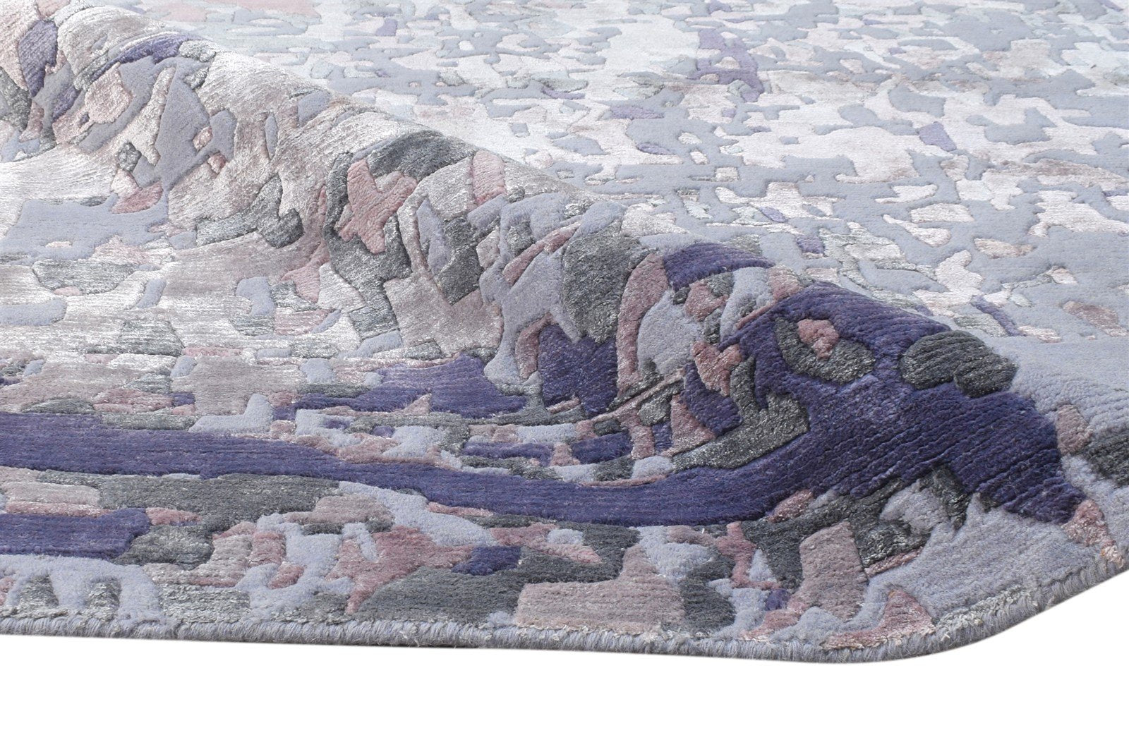 Hand Knotted Purple Wool / Silk Rug 9X12 Modern Indian Abstract Large Carpet   7864575525013