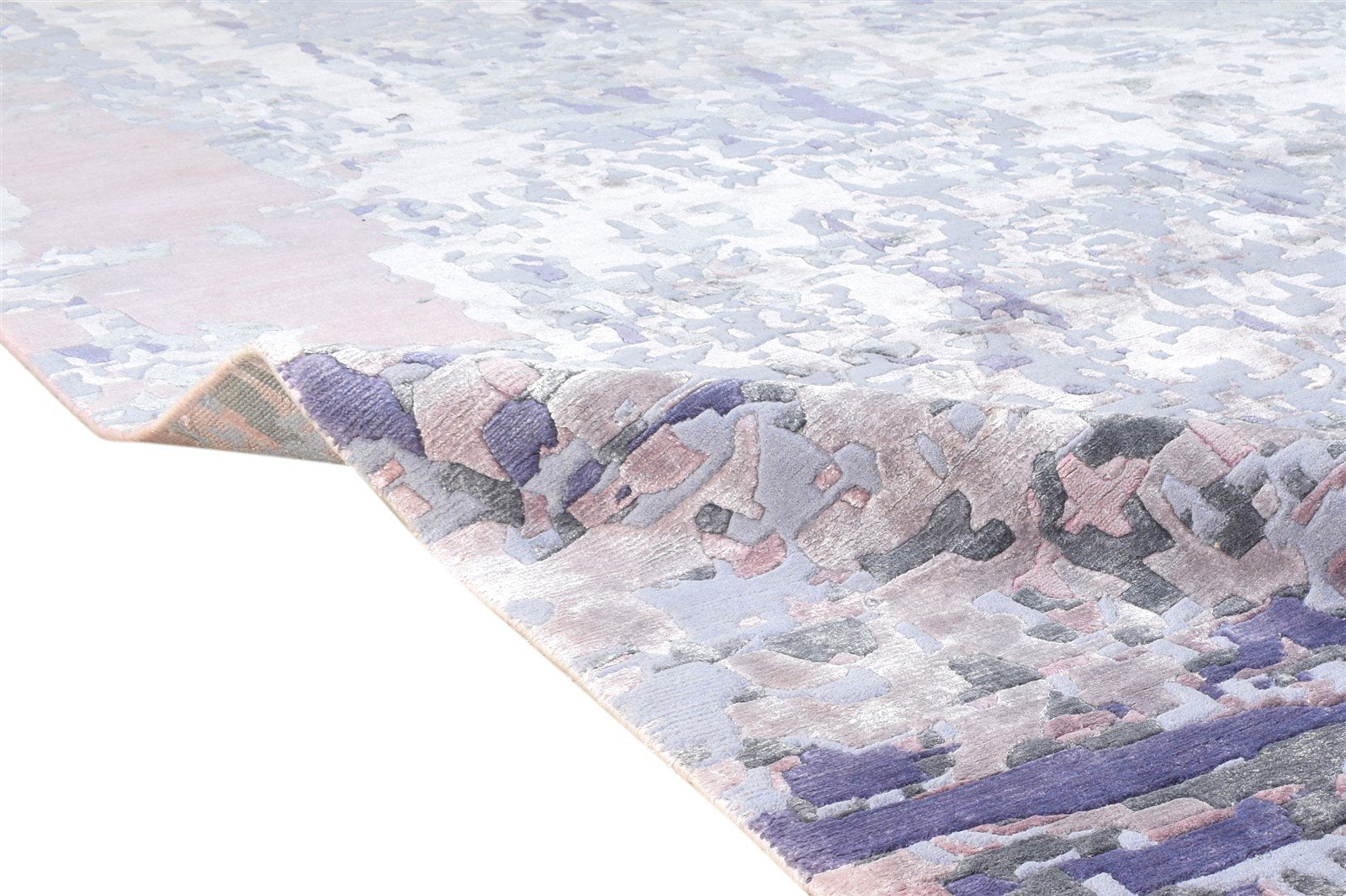 Hand Knotted Purple Wool / Silk Rug 9X12 Modern Indian Abstract Large Carpet   7864575525013