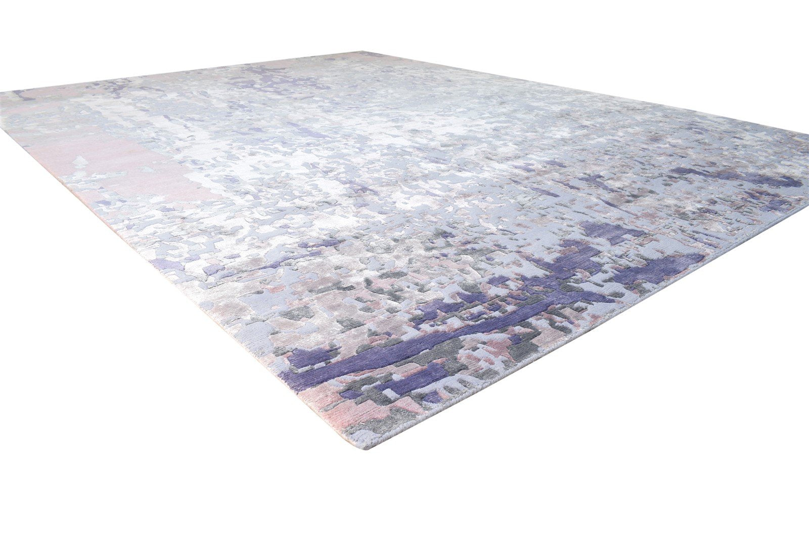 Hand Knotted Purple Wool / Silk Rug 9X12 Modern Indian Abstract Large Carpet   7864575525013
