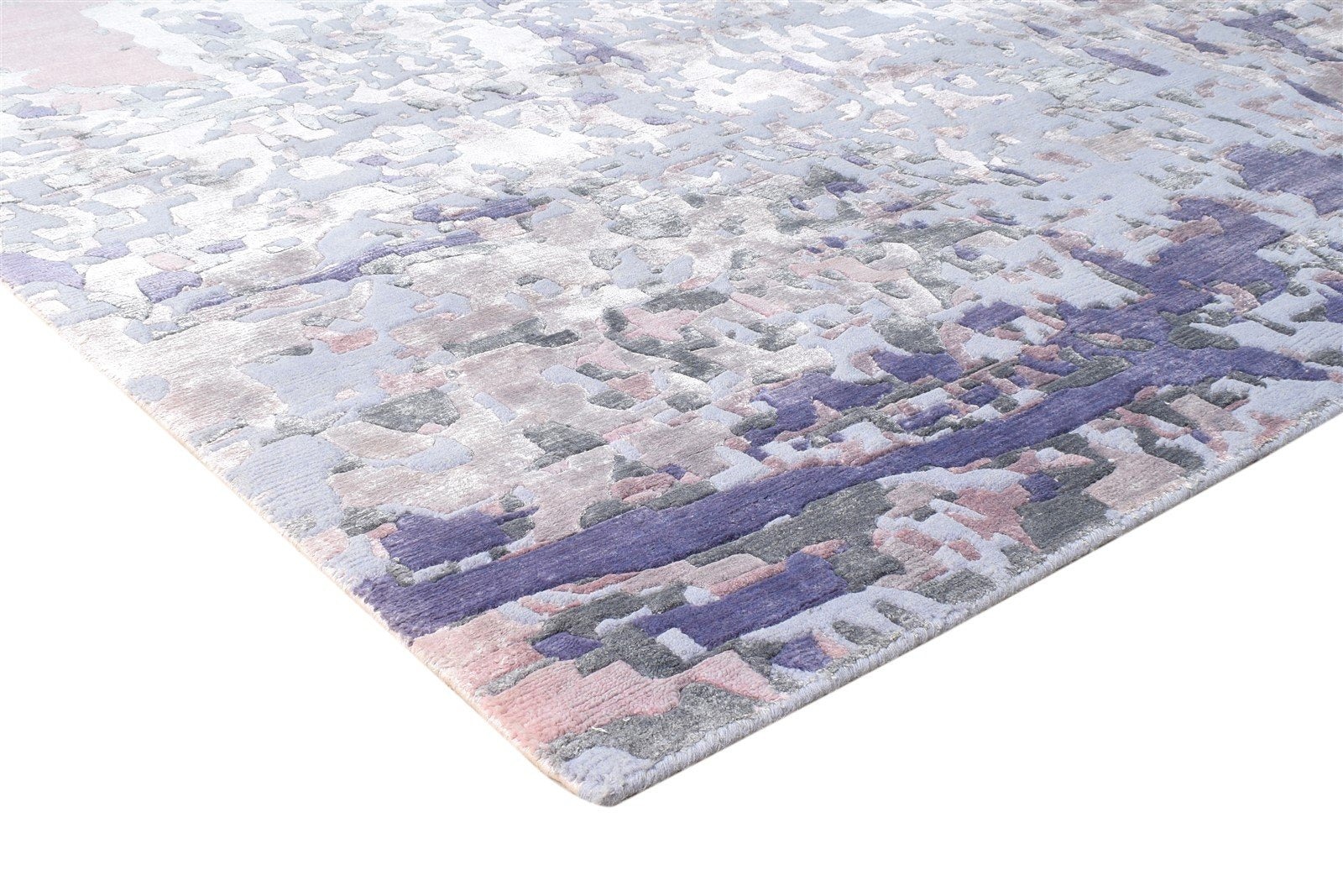 Hand Knotted Purple Wool / Silk Rug 9X12 Modern Indian Abstract Large Carpet   7864575525013