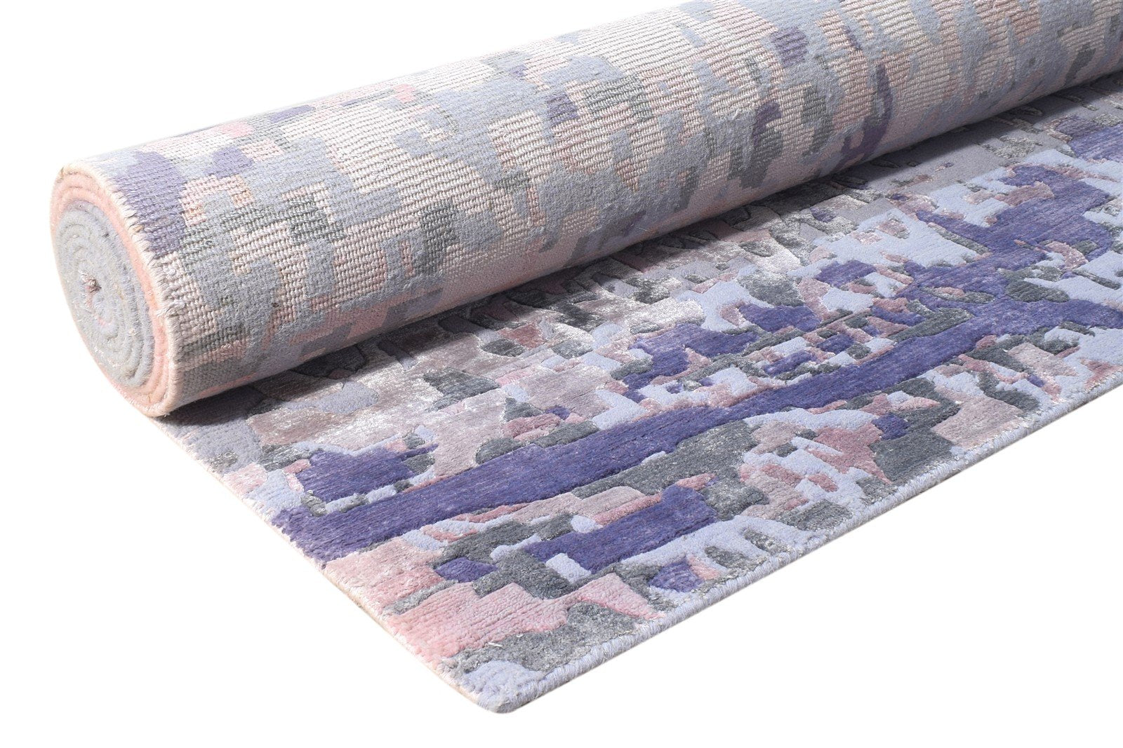 Hand Knotted Purple Wool / Silk Rug 9X12 Modern Indian Abstract Large Carpet   7864575525013