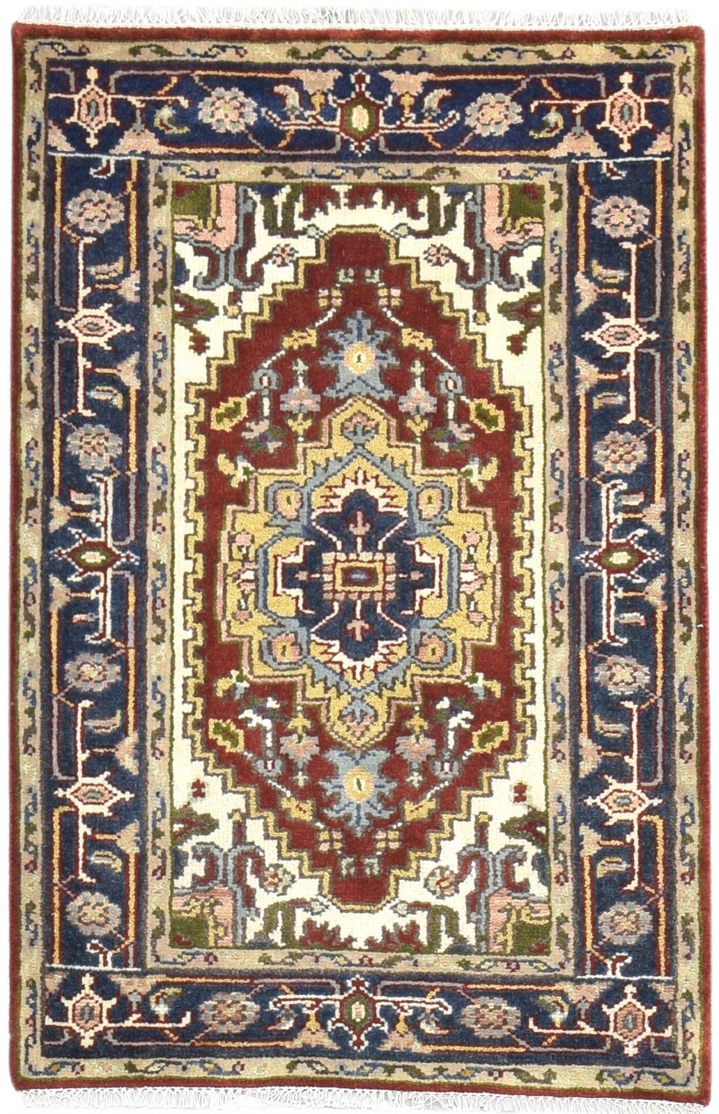 Hand Knotted Red Wool Rug 3' X 5' Persien Heriz-Indian Oriental Room Size Carpet   7865092636821