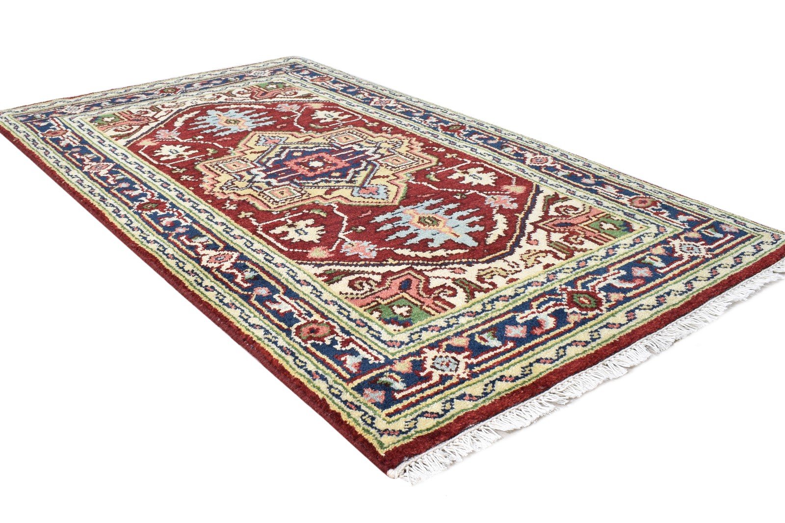 Hand Knotted Red Wool Rug 3' X 5' Persien Heriz-Indian Oriental Small Carpet   7865093390485