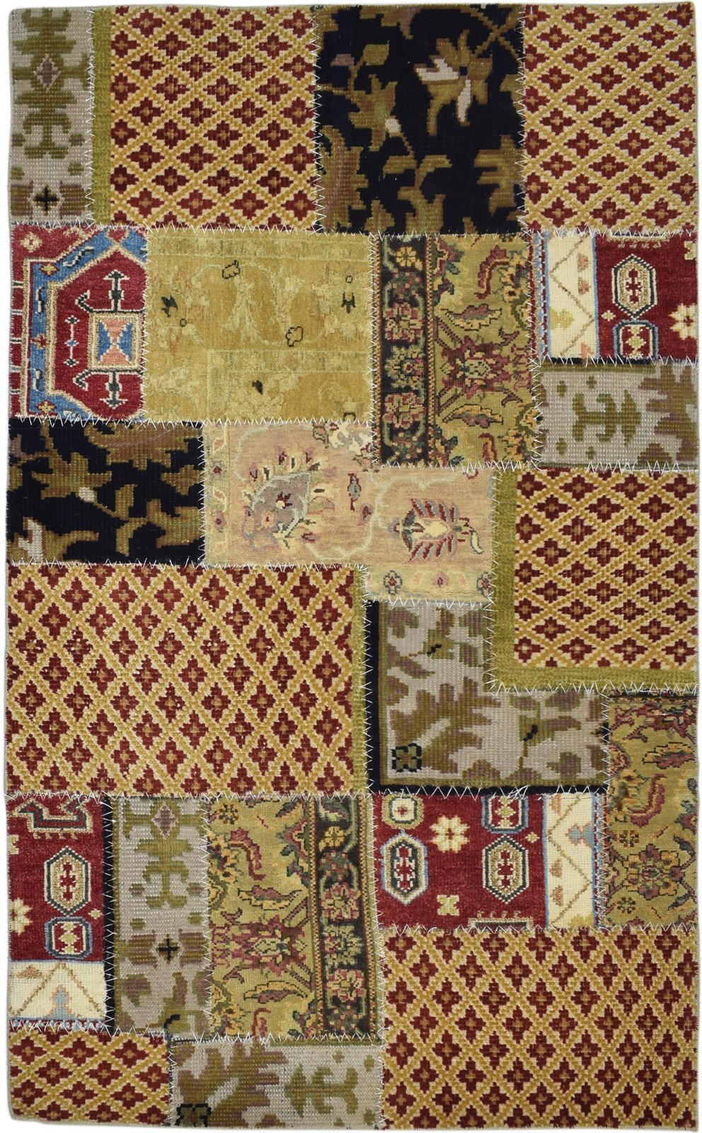 Hand Knotted Red Wool Rug 5' X 8' Modern Oriental Patchwork Room Size Carpet   7860692058261
