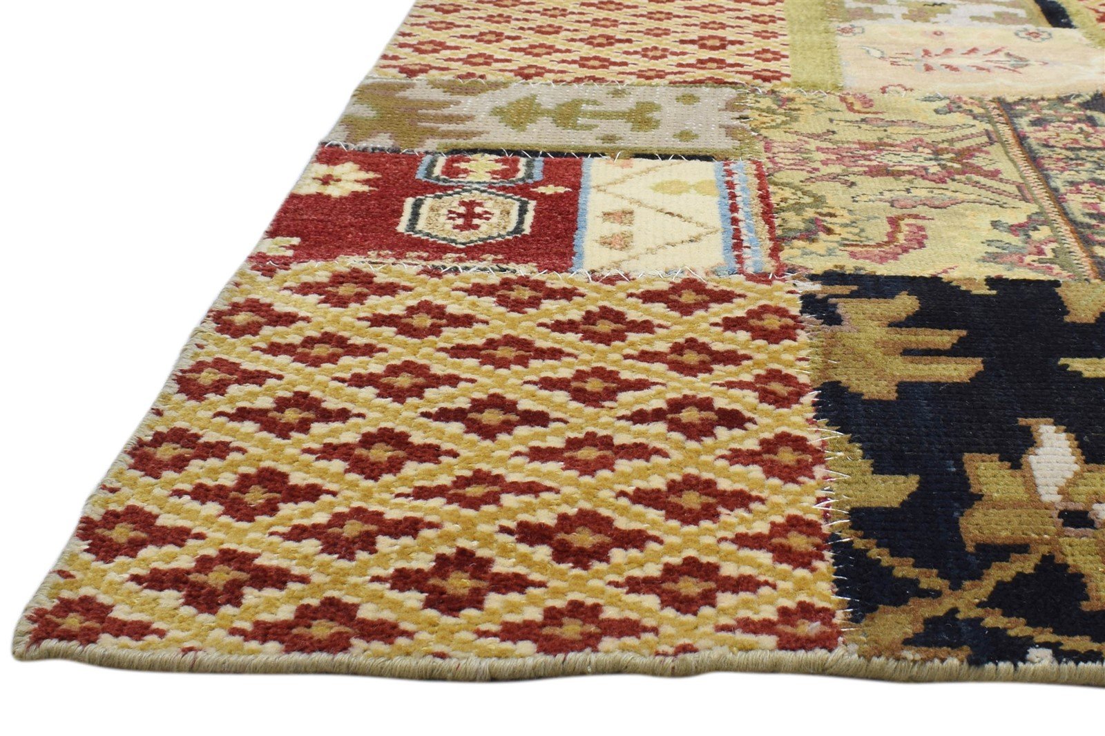 Hand Knotted Red Wool Rug 5' X 8' Modern Oriental Patchwork Room Size Carpet   7860692058261