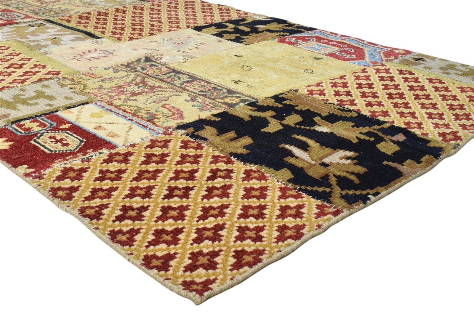 Hand Knotted Red Wool Rug 5' X 8' Modern Oriental Patchwork Room Size Carpet   7860692058261