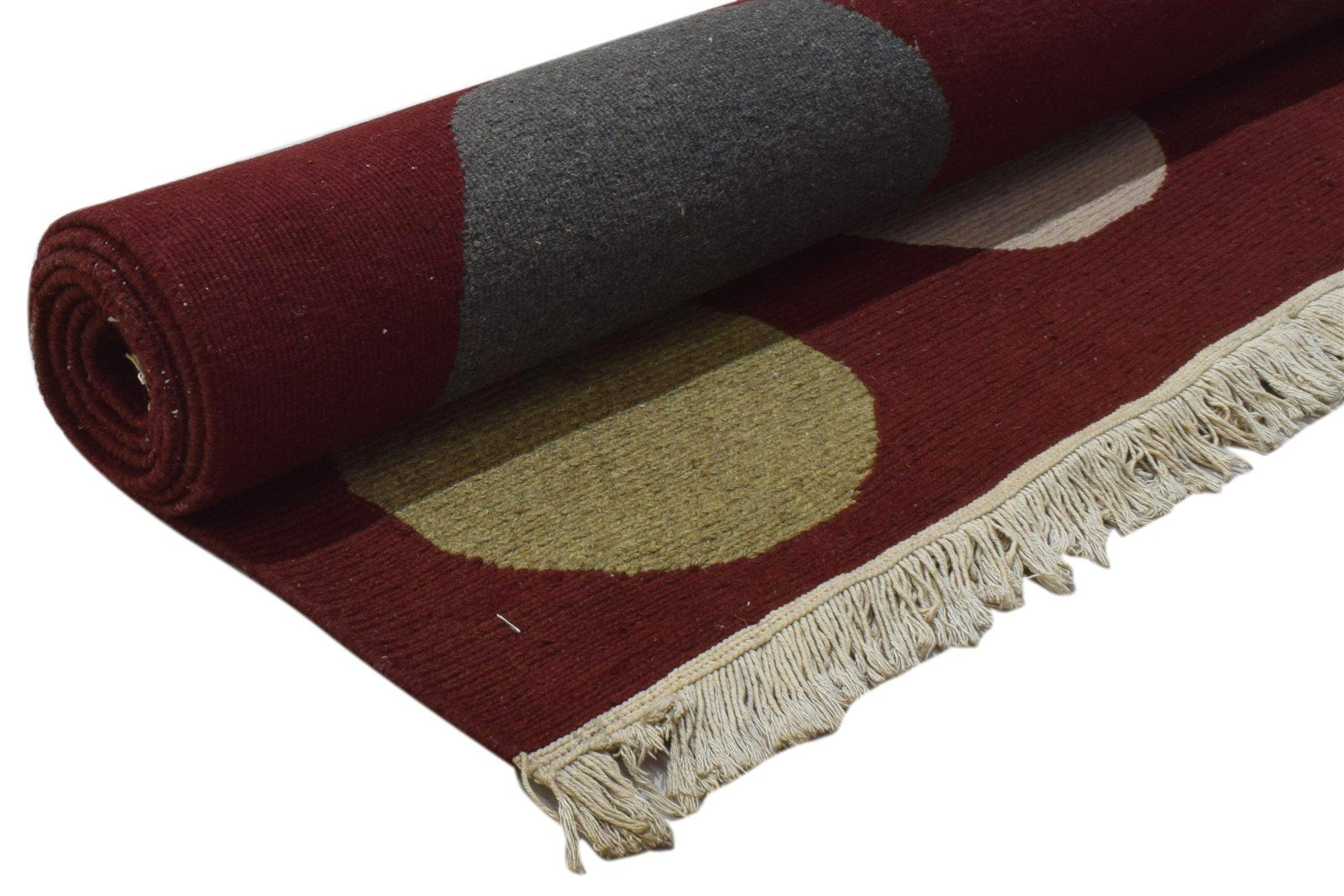 Hand Knotted Red Wool Rug 5' X 8' Modern Scandinavian Circles Room Size Carpet   7860698874005
