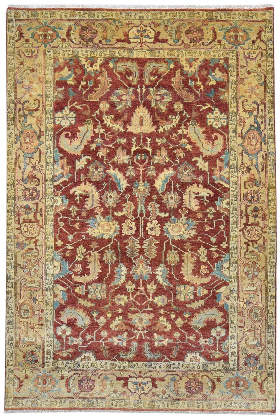 Hand Knotted Red Wool Rug 6' X 9' Persian Mughal Oriental Room Size Carpet   7865000394901
