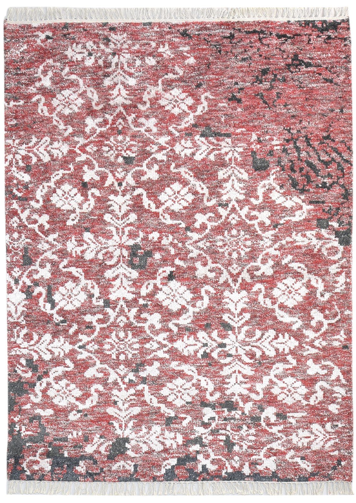 Hand Knotted Red Wool / Silk Rug 5' X 7' Modern French Damask Room Size Carpet   7864951996565