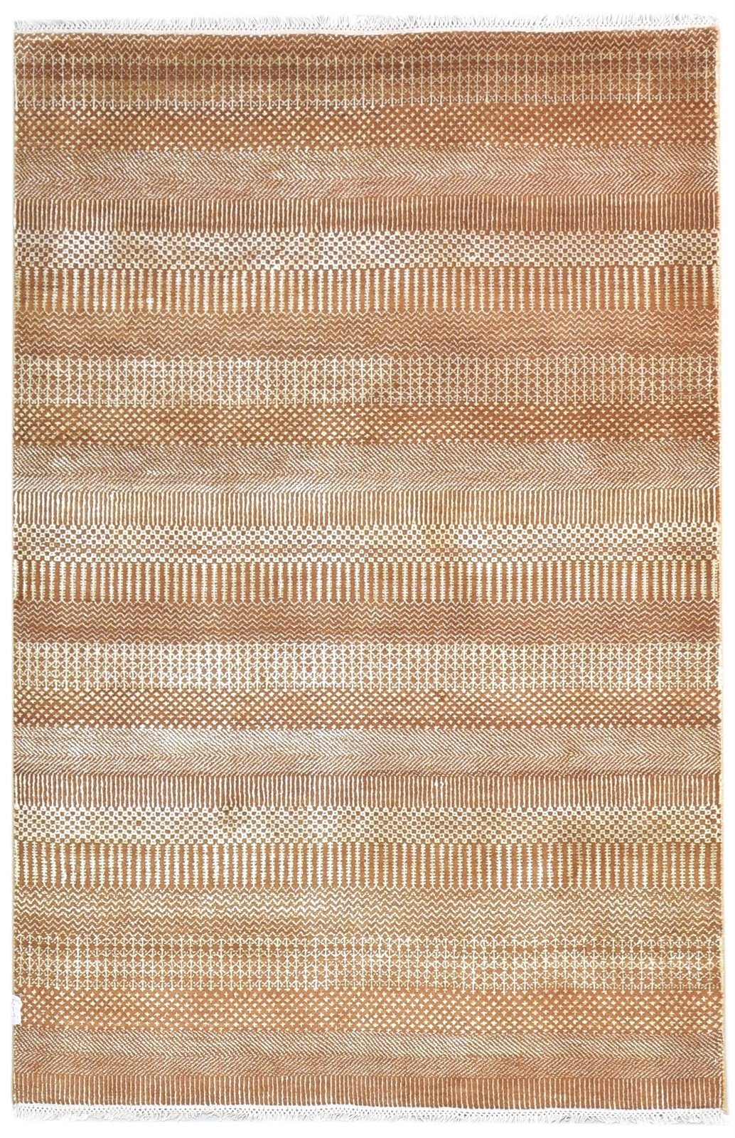 Hand Knotted Rust Wool Rug 4' X 6' Modern Agra Grass Trellis Room Size Carpet   7865148375189